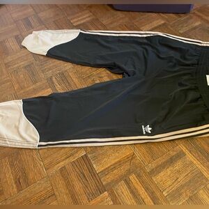 Adidas Black and Tan Sweatpants with Signature Stripes